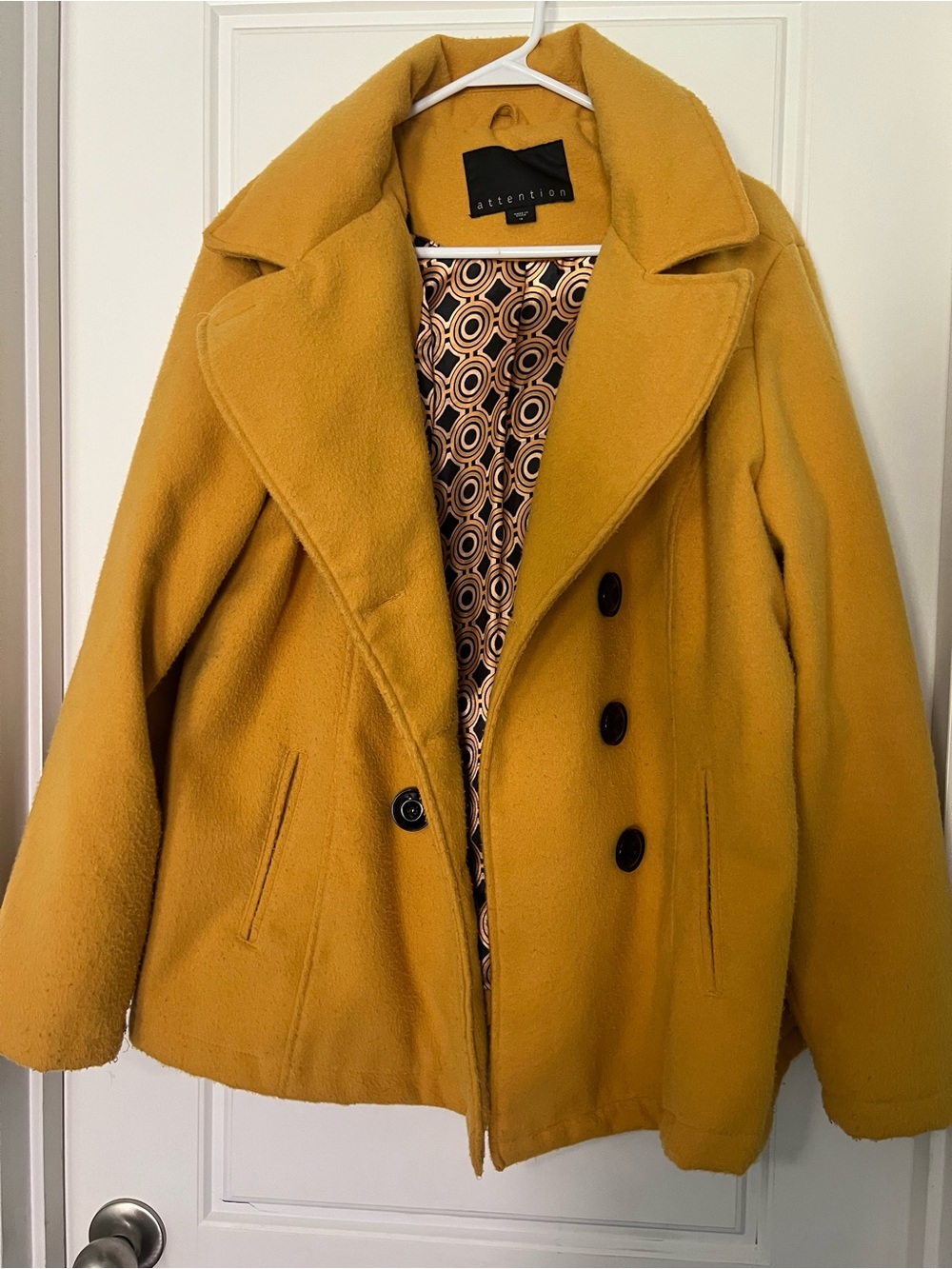 attention Mustard Yellow Wool-Blend Peacoat